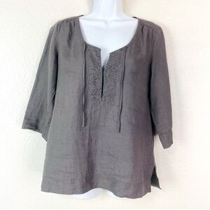 Eileen Fisher 100% Irish Linen Smoky Gray Bugle-Beaded Tunic XS